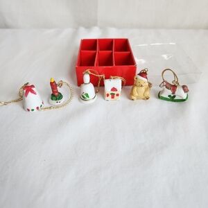 Christmas Miniature Porcelin Ornaments Set 6. About 1" Each. Tradition